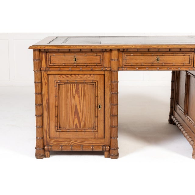 Antique French Faux Bamboo Partner's Desk, 1800s For Sale - Image 4 of 12