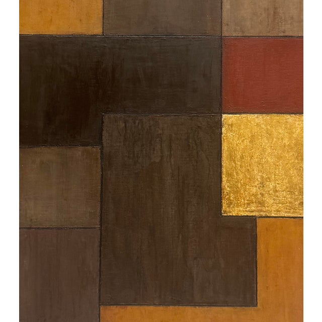 Contemporary Contemporary Geometric Abstract Square Painting Gold Leaf Red Earth Tones by Stephen Cimini For Sale - Image 3 of 6