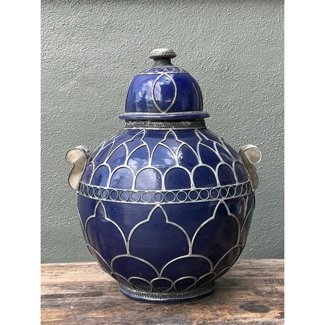 Vintage Moroccan Glazed Ceramic Lidded Urn For Sale - Image 9 of 12