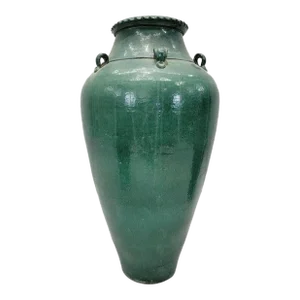 Antique Stoneware Large Green-Glazed Mataban Jar Vase