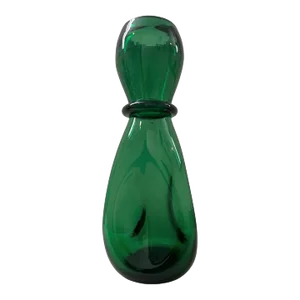 Vintage Mid Century Modern Large Green Pinched Glass Vase Blown Art