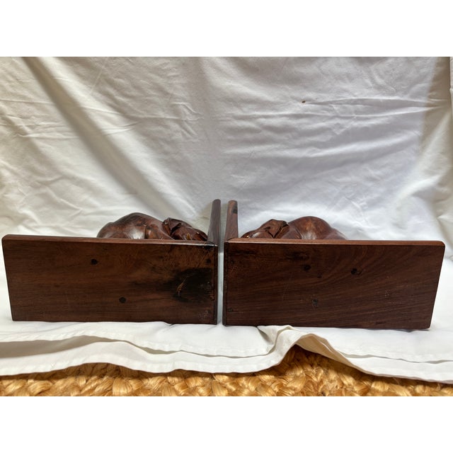 Carved Teak Elephant Bookends, a Pair For Sale - Image 10 of 12