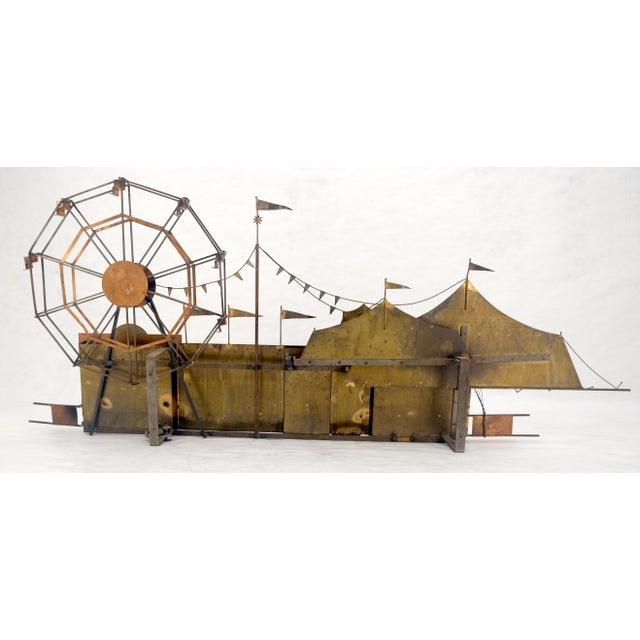 Brass Signed Curtis Jere Brass Carnival Scene Ferris Wheel Wall Sculpture For Sale - Image 8 of 11