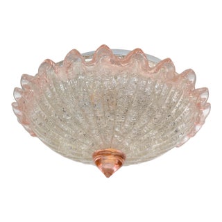 Barovier E Toso Style Art Deco Clear & Pink Murano Art Glass Flush Mount, Italy For Sale