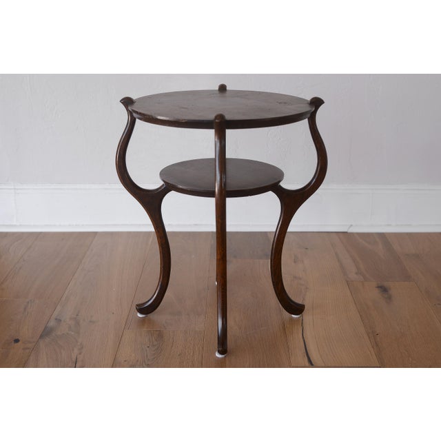 Art Nouveau Small Antique Art Nouveau Style Two-Tier Tiger Oak Side Table For Sale - Image 3 of 10