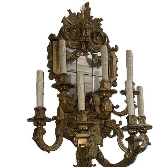 Late 19th Century Late 19th Century Pair of French Gilt Bronze Mirrored Wall Sconces Regency Style For Sale - Image 5 of 7