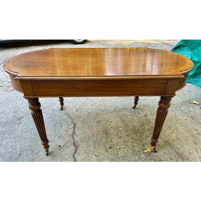 Hickory Chair Furniture Company English Regency Style Banded Mahogany Writing Table With 2 Drawers For Sale - Image 4 of 10