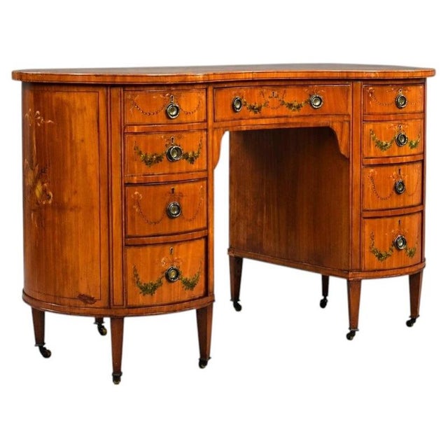Edwardian Satinwood Kidney Shaped Writing Desk, 1900 For Sale - Image 12 of 12