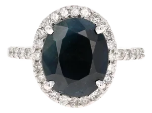 4.65 Carat Sapphire Diamond 14k White Gold Halo Ring, Size 7