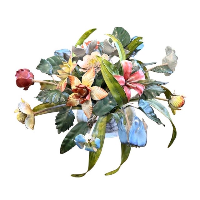 Florentia Vintage Italian Tole Flowers / Floral Bouquet Arrangement Sculpture in Pot, Made in Italy For Sale - Image 4 of 12