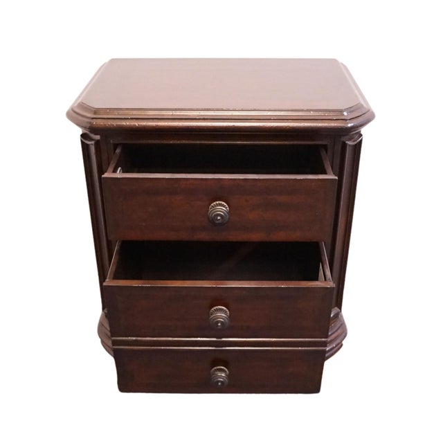 2010s Stanley Furniture Walnut Contemporary Traditional 30" Three Drawer Nightstand 128-13-80 - Continental Barrel Finish For Sale - Image 5 of 15