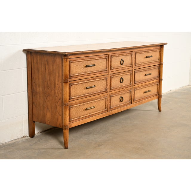 Thomasville Thomasville Mid-Century Modern Hollywood Regency Faux Bamboo and Rattan Dresser or Credenza, Circa 1970s For Sale - Image 4 of 14