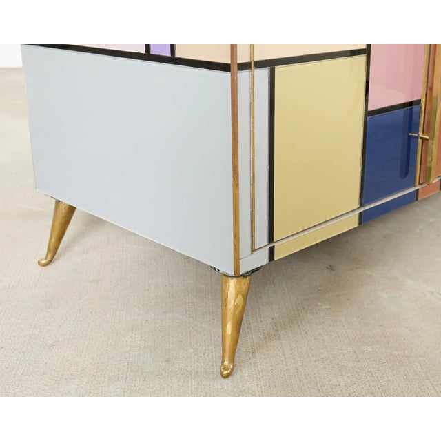 Pair Italian Midcentury Mondrian Style Glass Brass Cabinets For Sale - Image 14 of 18
