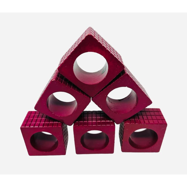 1980s Vintage Magenta Square Embossed Plastic Napkin Rings - a Set of 6 For Sale - Image 5 of 8