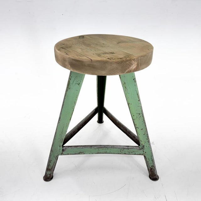 Vintage Industrial Steel & Wood Tripod Stool, 1950s For Sale - Image 4 of 11