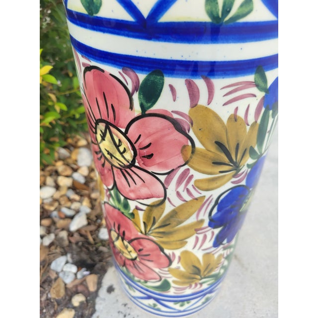 Vintage Ceramic Floral Colorful Umbrella Holder Stand For Sale In West Palm - Image 6 of 7