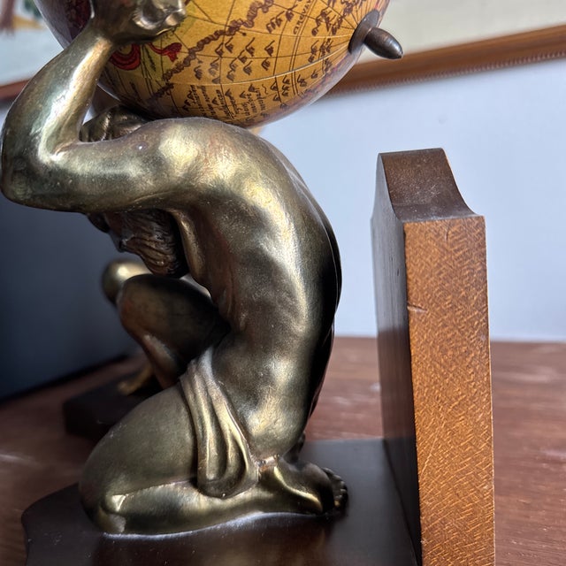 Mid 20th Century 20th Century MCM Brass Hercules and Globe Bookends For Sale - Image 5 of 12
