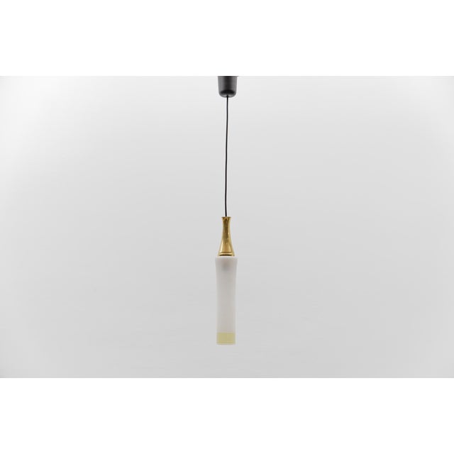 Vintage German Cylindrical Glass Hanging Lamp with Brass, 1960s For Sale - Image 6 of 12