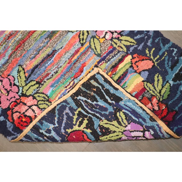 Early 20th Century Zabihi Collection Dazzling Floral American Hooked Small Rug - 2'7" x 4'1" For Sale - Image 9 of 9