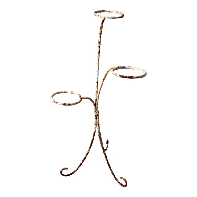 Vintage White Iron Plant Stand For Sale