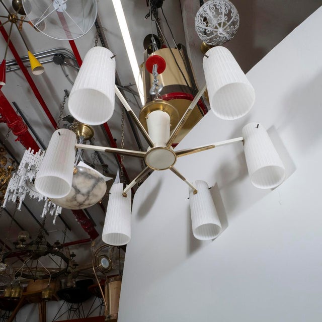 Mid-Century Modern Sunburst chandelier in the style of Stilnovo For Sale - Image 3 of 10