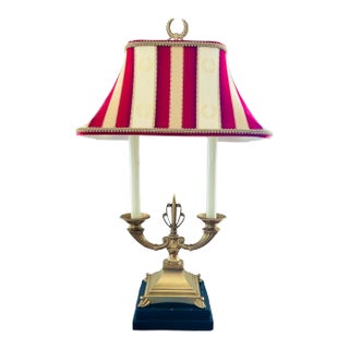 French Louis Style 1920's Frederick Cooper Brass Two-Arm Bouillotte Table Lamp For Sale