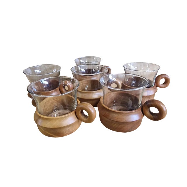Vintage Cups in Teak, Set of 6 For Sale