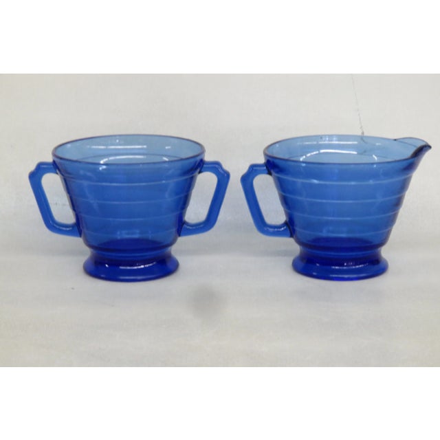 Hazel-Atlas Hazel Atlas Cobalt Blue Creamer and Sugar Bowl Set 4180b For Sale - Image 4 of 11