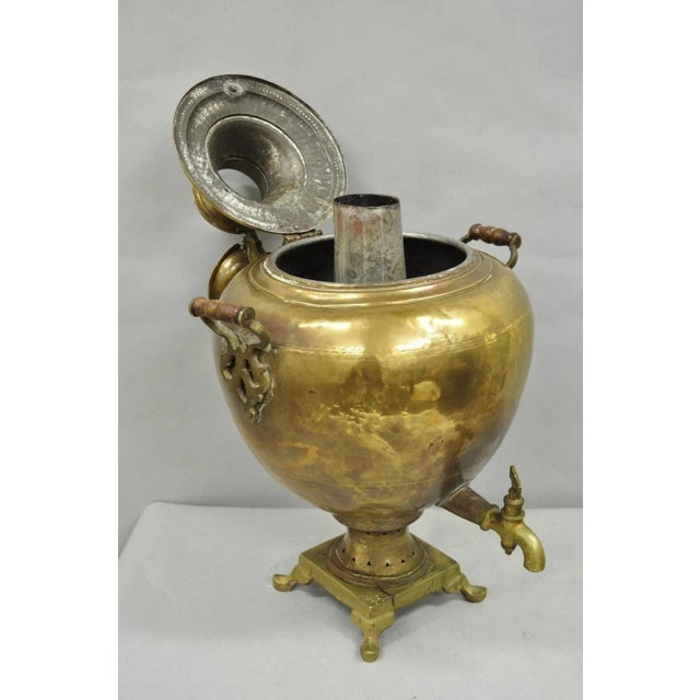 Antique Middle Eastern Moroccan Giant Brass Bulbous Samovar With Handles For Sale - Image 11 of 14