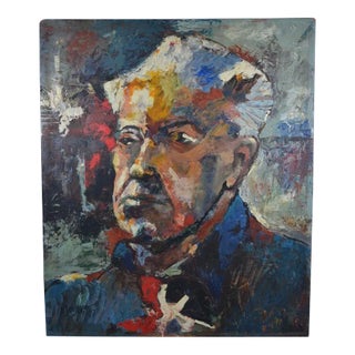 D. Jouroy (20th Century) “Portrait of a Man” Oil on Hardboard Signed and Dated 1967 For Sale