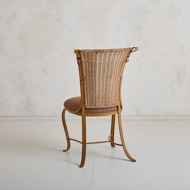 Mid-Century Modern French Jacques Adnet Style Iron + Leather Accent Chair, 1960s - 2 Available For Sale - Image 3 of 5