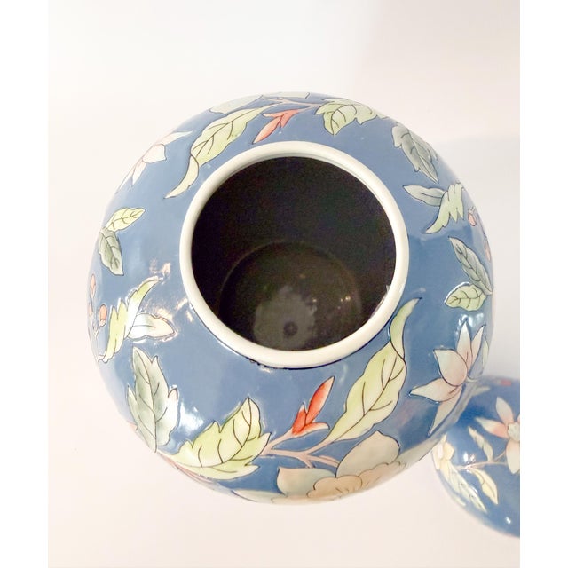 Ceramic Vintage Macau Chinoiserie Pink Lotus Botanical Ginger Jar For Sale - Image 7 of 9