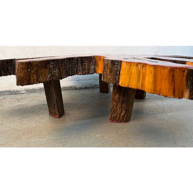 Brown Vintage Live Edge Resin-Filled Cypress Coffee Table For Sale - Image 8 of 10