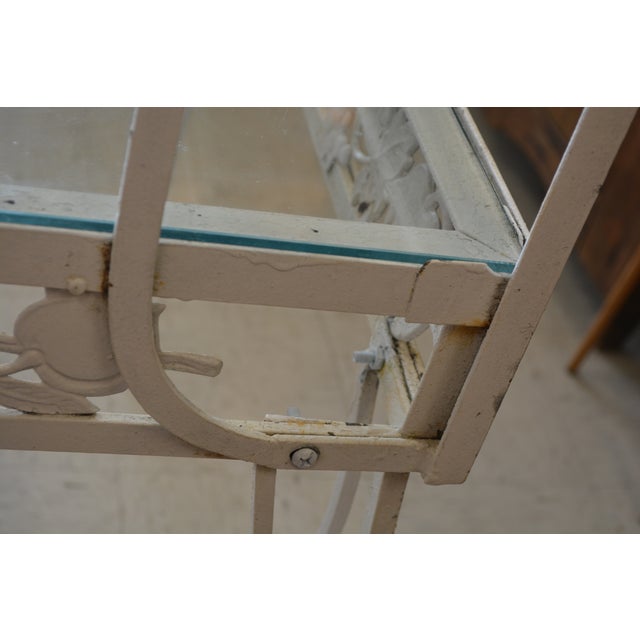 Vintage White Ornate Iron & Metal Table W/ Shelves - Bakers Rack or Patio Plant Stand For Sale - Image 9 of 18