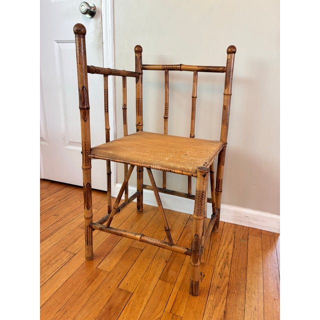 Excellent example - 19th century Victorian bamboo corner chair - grass seat material.