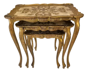1960s Vintage Italian Florentine Nesting Tables. Set of 3