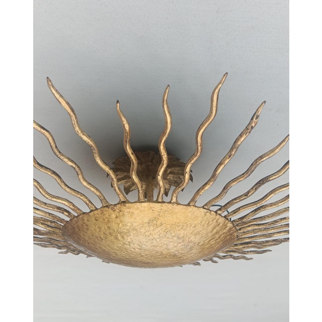 Spanish Gold-Leaf Gilt Metal Sunburst Ceiling Fixture, 1960s For Sale - Image 4 of 10