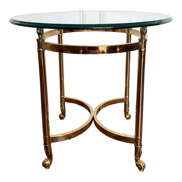 Vintage LaBarge Style Brass & Beveled Glass Side Table For Sale