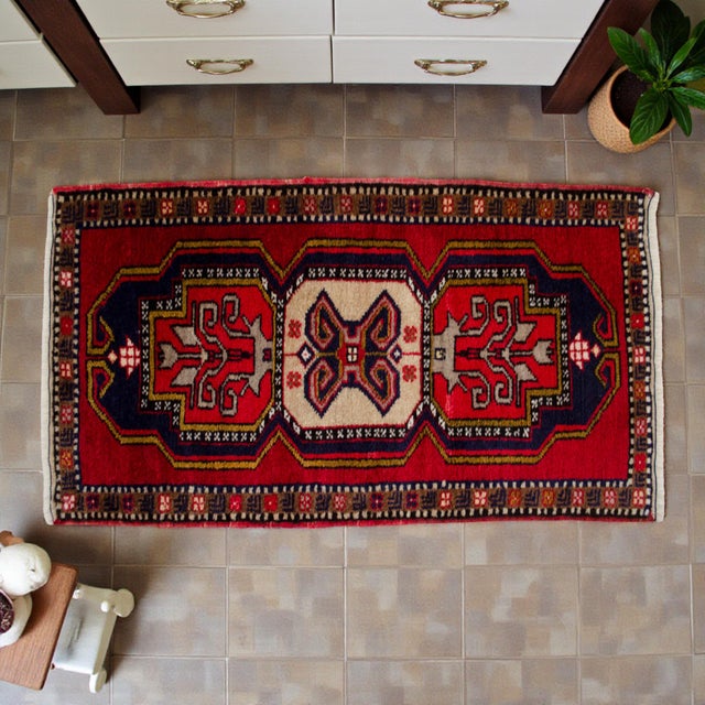 Farmhouse Hand-Knotted Small Turkish Rug Colorful Entry Decor Doormat 21"x37" For Sale - Image 3 of 11