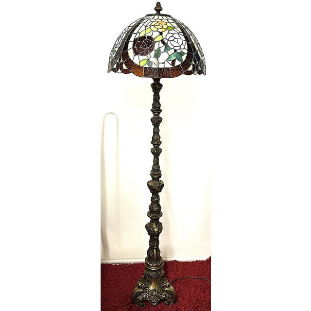 Single Brass Tiffany Shade Floor Lamp from Unbekannt, 1950s For Sale - Image 14 of 14