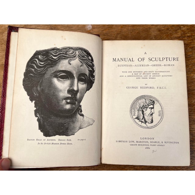 Fascinating Antique Leather Bound Book a Manual of Sculpture Egyptian Greek Roman Art Victorian Grand Tour Library Decor For Sale In New York - Image 6 of 15