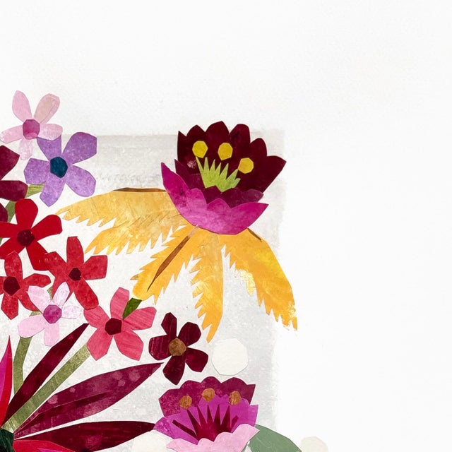 Abstract Paradise Flowers - Original Colorful Floral Still Life Mixed Media Collage on Paper For Sale - Image 3 of 6
