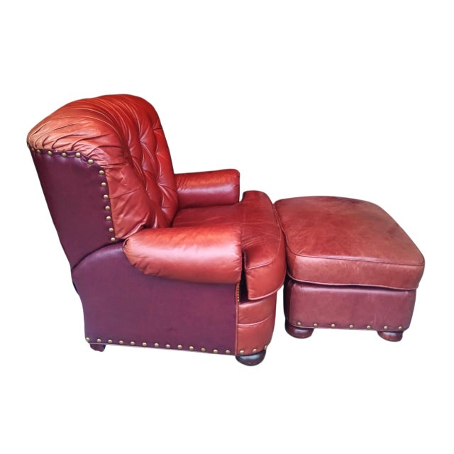Indulge in the Luxury of This Exquisite Leather Club Writer's Chair and Matching Ottoman by Lane Furniture For Sale - Image 9 of 10