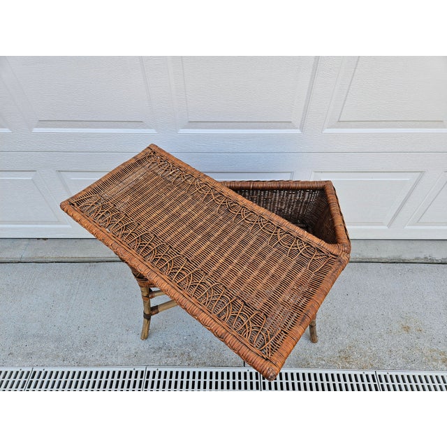 Rattan Bamboo Side Table Lidded Planter Box For Sale - Image 9 of 12