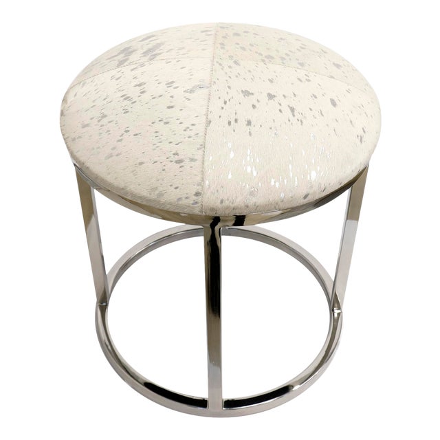 Modern Pasargad Home Safari St. Steel Frame Cowhide Stool For Sale - Image 3 of 7