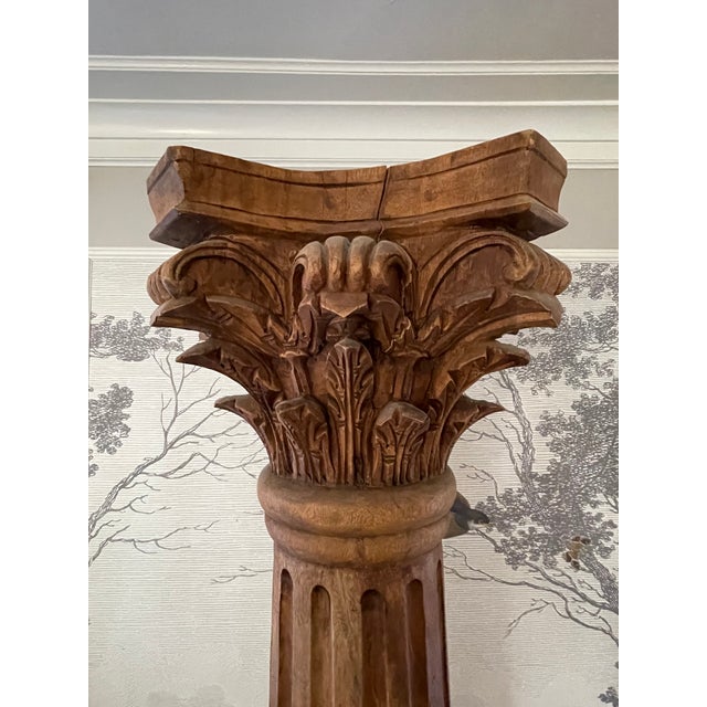 English Antique Carved Solid Wood Corinthian Column For Sale - Image 3 of 13