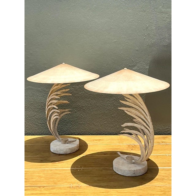 Metal Vintage Michael Taylor Palm Frond Table Lamps - Pair For Sale - Image 7 of 13