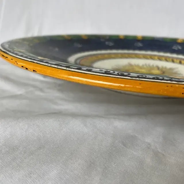 1990s Italian Hand-Painted Blue and Green Ceramic Round Sun Center Wall Plate For Sale - Image 10 of 11