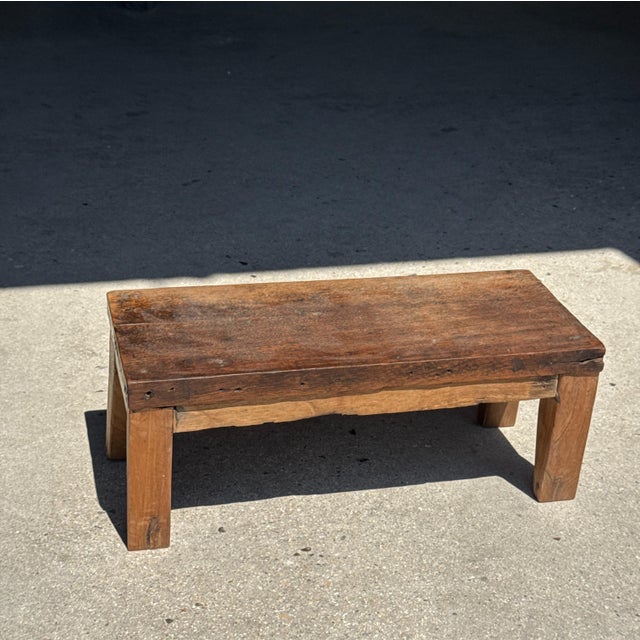 1980s Small Antique Rectangular Four-Legged Teak Bench, Indonesia, 1980s For Sale - Image 5 of 18