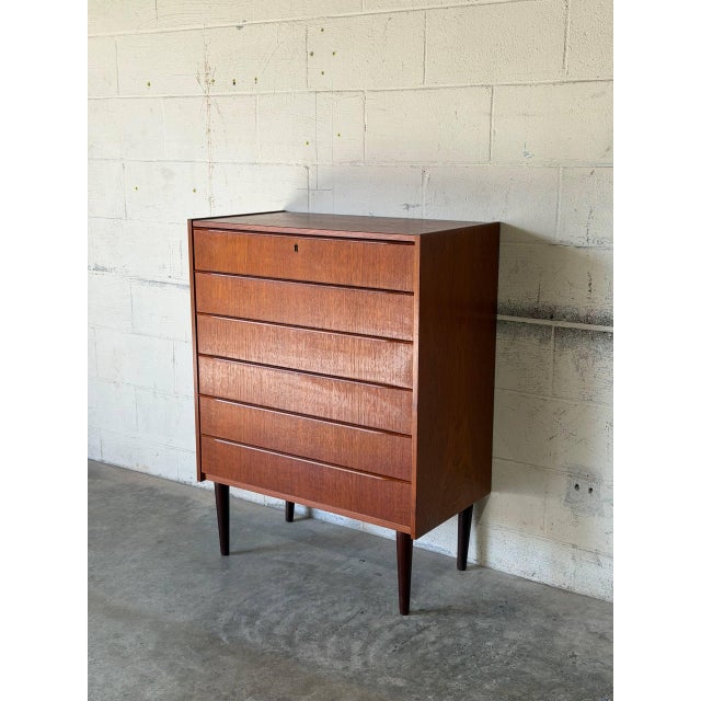 Mid-Century Modern Teak Tallboy Dresser With 6 Drawers Danish Mid-Century Modern 1960s For Sale - Image 3 of 12